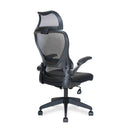 Side view of Nautilus Designs Canis high back mesh chair with molded foam seat, folding arms, and optional headrest.