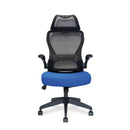 Nautilus Designs Canis high back mesh chair with molded foam seat, folding arms, and optional headrest, shown from front.