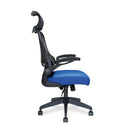 Nautilus Designs Canis high back mesh office chair with molded foam seat, folding arms, and optional headrest, shown from side angle.