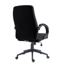 Nautilus Designs Dorset high back fabric managers chair viewed from the back showing black upholstery and ergonomic design.