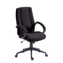 Black Dorset High Back Fabric Manager's Chair by Nautilus Designs with ergonomic design and padded armrests.