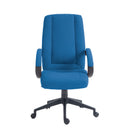Nautilus Designs Dorset high back fabric managers chair with armrests and ergonomic headrest, shown from the front.
