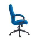 Nautilus Designs Dorset high back fabric manager's chair with black upholstery and adjustable armrests, side view.