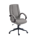 Nautilus Designs Dorset high-back fabric managers chair in grey fabric with adjustable armrests and ergonomic design.