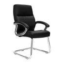 Nautilus Designs Greenwich high back leather effect executive visitor armchair with contoured backrest and chrome base.