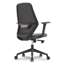 Nautilus Designs Orbit high back mesh chair with two-tone black and gray upholstery, shown from the backside.