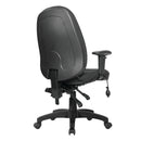 Nautilus Designs Harrison high back molded foam operator chair with adjustable back and armrests, viewed from the backside.