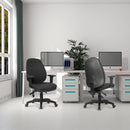 Nautilus Designs Harrison high back operator chair with moulded foam, adjustable back and arms, in a modern office setting.