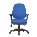Nautilus Designs Harrison high back molded foam operator chair with adjustable back and arms, black fabric, front view.
