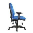 Nautilus Designs Harrison high back moulded foam operator chair with adjustable back and armrests, side view.