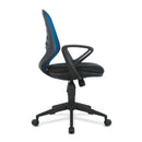 Side view of Nautilus Designs lattice mesh back operator chair with fluted black nylon base.