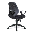 Side view of Nautilus Designs lattice mesh back operator chair with black nylon fluted base and ergonomic design.
