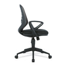 Side view of Nautilus Designs lattice mesh back operator chair with fluted black nylon base.