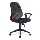 Nautilus Designs lattice mesh back operator chair with fluted black nylon base, side view showing ergonomic design and sturdy construction.