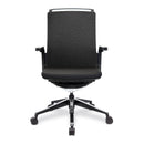 Black Libra High Back Fabric Managers Chair by Nautilus Designs viewed from the front, showcasing ergonomic design and padded backrest.