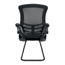 Nautilus Designs Luna medium back mesh cantilever chair with folding arms, black ergonomic office chair for workspace comfort.