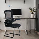 Nautilus Designs Luna Medium Back Mesh Cantilever Chair with folding arms, black with ergonomic design for office use