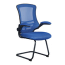 Nautilus Designs Luna medium back mesh cantilever chair with folding arms, black frame and ergonomic seat for office or conference use.