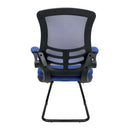 Nautilus Designs Luna Medium Back Mesh Cantilever Chair with folding arms, black frame and ergonomic mesh seat.