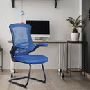 Nautilus Designs Luna Designer medium back mesh cantilever chair with folding arms, shown in a modern office setting.