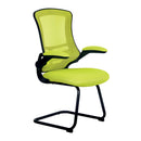 Nautilus Designs Luna Designer medium back mesh cantilever chair with folding arms, green upholstery and modern office style