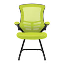 Nautilus Designs Luna Medium Back Mesh Cantilever Chair with folding arms, front view showing black mesh back and chrome frame.