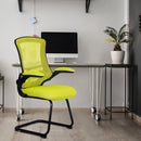 Nautilus Designs Luna Medium Back Mesh Cantilever Chair with folding arms, featuring a modern design and ergonomic comfort.