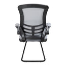 Nautilus Designs Luna Medium Back Mesh Cantilever Chair with folding arms, gray upholstery and modern ergonomic design