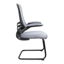 Nautilus Designs Luna Designer medium back mesh cantilever chair with folding arms, gray color, side view showing ergonomic design.