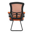 Nautilus Designs Luna Medium Back Mesh Cantilever Chair with folding arms, black frame and ergonomic mesh back for office use.