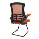 Nautilus Designs Luna Designer medium back mesh cantilever chair with folding arms, side view showing black mesh and modern frame.
