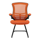 Nautilus Designs Luna Medium Back Mesh Cantilever Chair with Folding Arms, front view showing ergonomic mesh seat and sleek design.