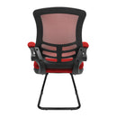Nautilus Designs Luna Designer medium back mesh cantilever chair with folding arms, red fabric upholstery and modern office style