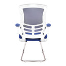 Nautilus Designs Luna medium back mesh cantilever chair with white shell, folding arms, and modern ergonomic design.