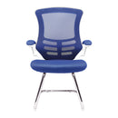 Nautilus Designs Luna medium back mesh cantilever chair with white shell and folding arms, front view