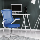 Nautilus Designs Luna medium back mesh cantilever chair with white shell and folding arms, suitable for office or conference rooms.