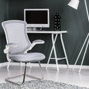 Nautilus Designs Luna Designer medium back mesh cantilever chair with white shell and folding arms, modern office seating with ergonomic design.
