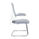 Nautilus Designs Luna medium back mesh cantilever chair with white shell, folding arms, and side view.