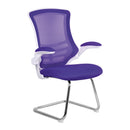 Nautilus Designs Luna Medium Back Mesh Cantilever Chair with white shell and folding arms, ergonomic office seating