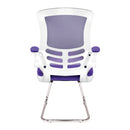 Nautilus Designs Luna designer medium back mesh cantilever chair with white shell and folding arms, modern office seating.