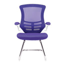 Nautilus Designs Luna medium back mesh cantilever chair with white shell and folding arms, front view.