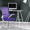 Nautilus Designs Luna Medium Back Mesh Cantilever Chair with white shell, folding arms, and modern ergonomic design.