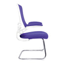 Nautilus Designs Luna medium back mesh cantilever chair with white shell and folding arms, side view showing sleek modern design