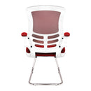 Nautilus Designs Luna medium back mesh cantilever chair with white shell and folding arms, modern office seating.