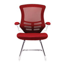 Nautilus Designs Luna medium back mesh cantilever chair with white shell and folding arms, front view