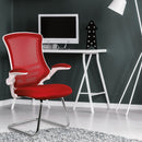 Nautilus Designs Luna medium back mesh cantilever chair with white shell and folding arms, suitable for office or lounge settings.