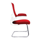 Nautilus Designs Luna designer medium back mesh cantilever chair with white shell and folding arms, side view