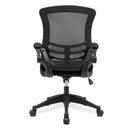 Nautilus Designs Luna Designer Medium Back Mesh Office Chair with folding arms, black fabric and ergonomic support.