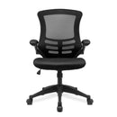 Nautilus Designs Luna Medium Back Mesh Chair with folding arms, black ergonomic office chair, front view