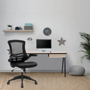 Nautilus Designs Luna Designer medium back mesh office chair with folding arms and black finish, shown in lifestyle setting.